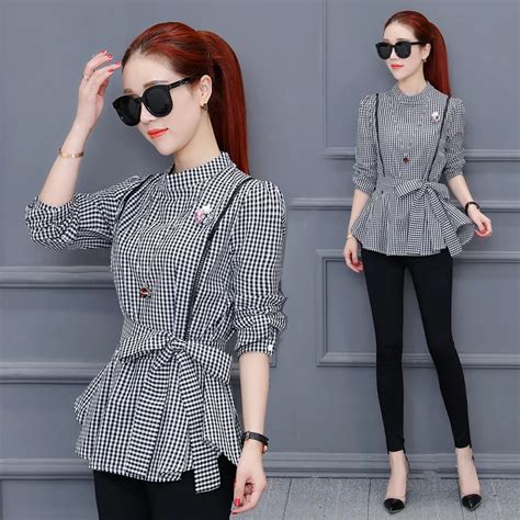 Plaid Shirt Han Fan Fashion Women 2020 Spring New Long Sleeve Tops Smart Shirt Design Clothes ...