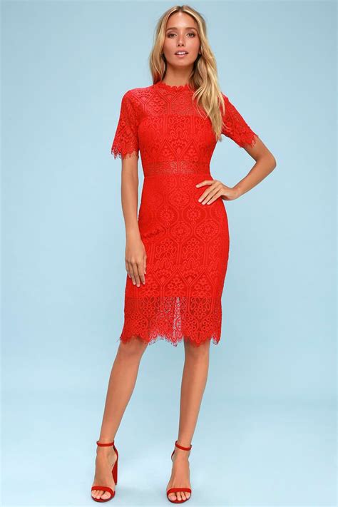 Chic Red Dress - Red Lace Dress - Red Sheath Dress Strapless Bodycon ...