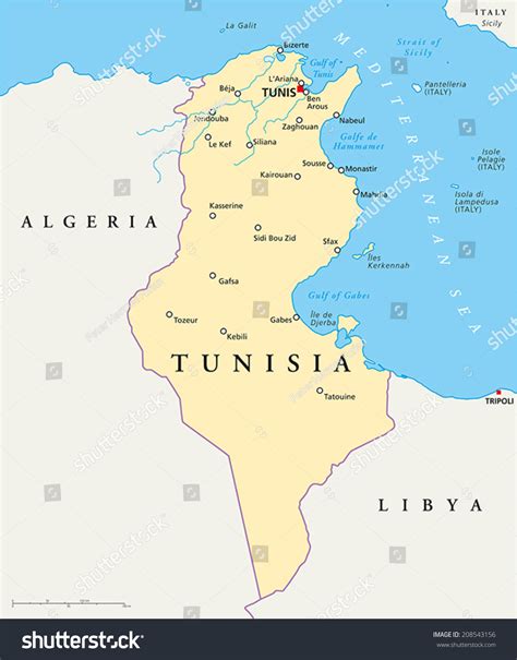 Tunisia Political Map Capital Tunis National Stock Vector (Royalty Free) 208543156 | Shutterstock