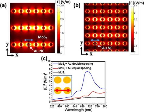 Lumerical FDTD simulation results for Au plasmonic array/ML MoS 2 /SiO ...