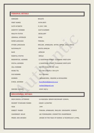 CV of Foyn Sinti Molete | PDF