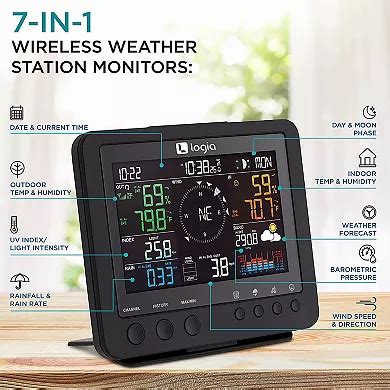 7-in-1 Wireless Weather Station with Black LED Display