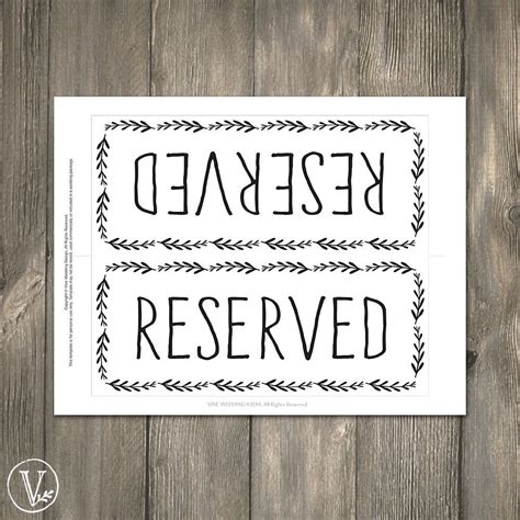 Reserved Table Signs Template