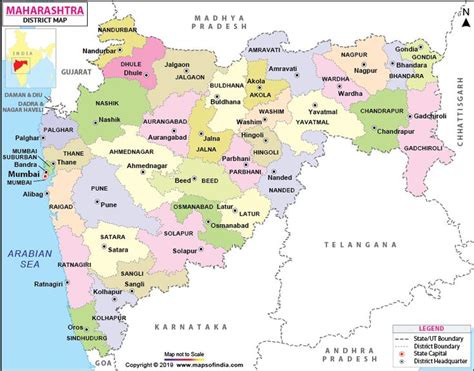 Find district map of Maharashtra. Map showing all the districts of Maharashtra with their ...