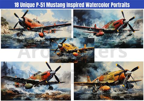 Watercolor P-51 Mustang Inspired Portraits PNG Pack of 18 DIGITAL ...