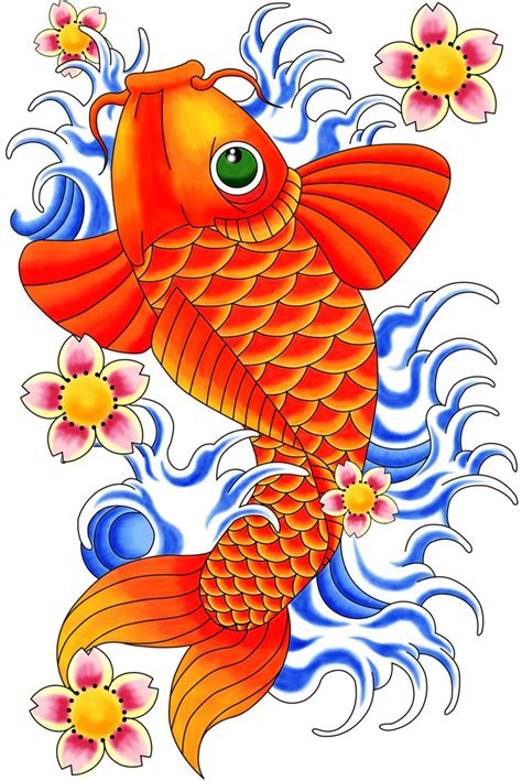 Cartoon orange koi fish tattoo design by Peanut Butter Madness - Tattooimages.biz