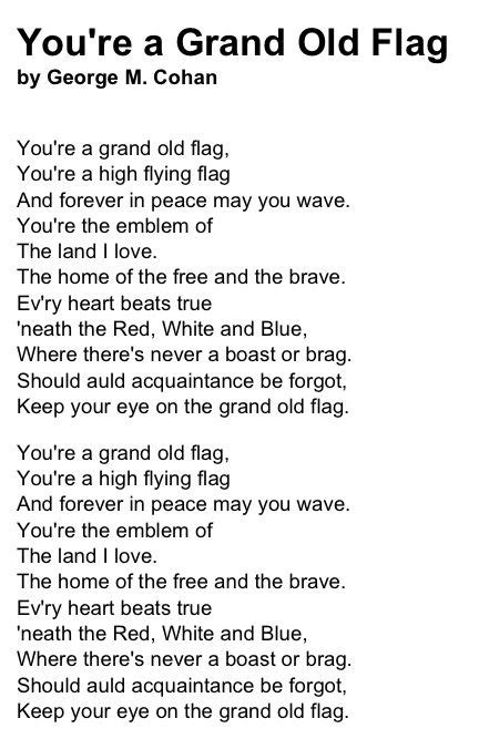 You're A Grand Old Flag Poem by George M. Cohan