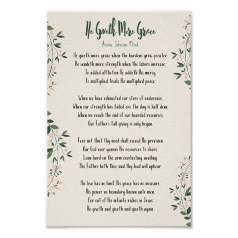 Poster Annie Johnson Flint - He Giveth More Grace | Zazzle | Annie ...