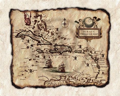 Pirates of the Caribbean Ride Treasure Map of the Island of Tesoro Aged ...