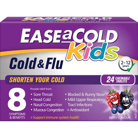 Easeacold Kids Chewable Berry Cold & Flu Tablets 2-12yrs 24 Pack ...