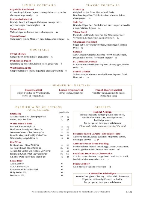 Menu | Antoine's Restaurant