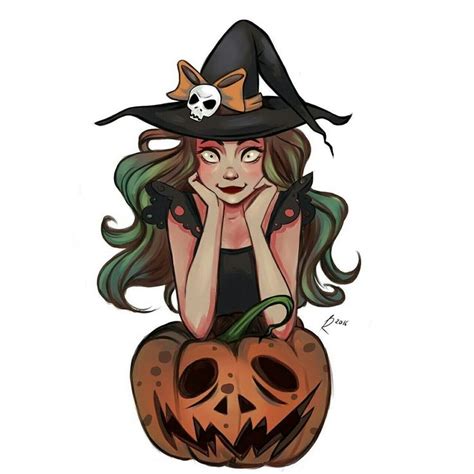 a woman sitting on top of a pumpkin wearing a witches hat