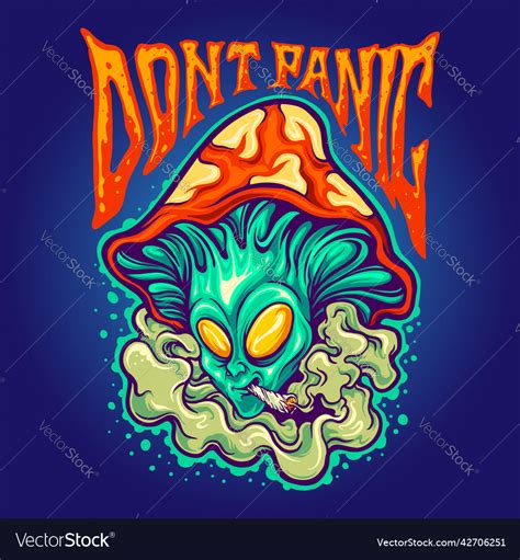 Alien head mushrooms smoking weed Royalty Free Vector Image