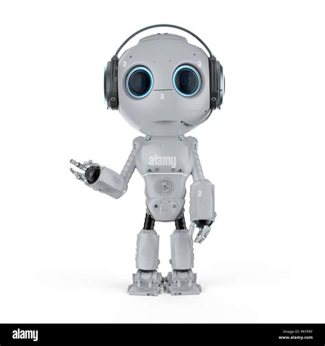 3d rendering mini robot wear headset on white background Stock Photo ...