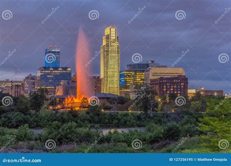 Downtown Omaha Skyline Across Missouri River In The Fall Stock ...