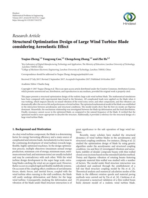 (PDF) Structural Optimization Design of Large Wind Turbine Blade considering Aeroelastic Effect