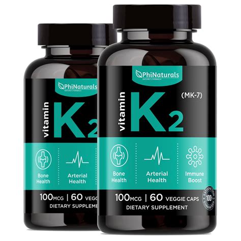 Vitamin K2 - MK7 Supplement (Pack of 2) Capsules by Phi Naturals ...