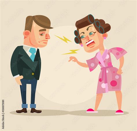 Angry wife character yelling at husband. Vector flat cartoon ...