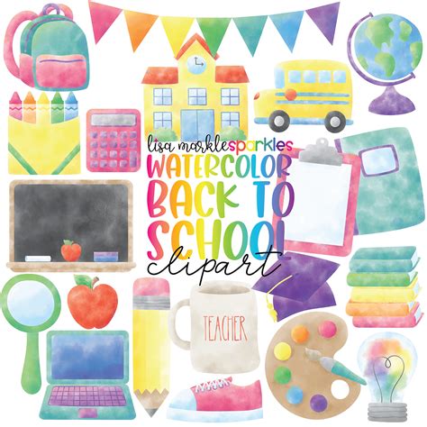 Watercolor Back to School Clipart - Lisa Markle Sparkles Clipart and Graphic Design