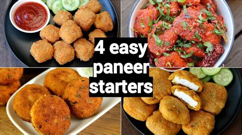 4 easy paneer starters or snacks recipes | पनीर के नाश्ते रेसिपी | easy paneer appetisers recipe ...