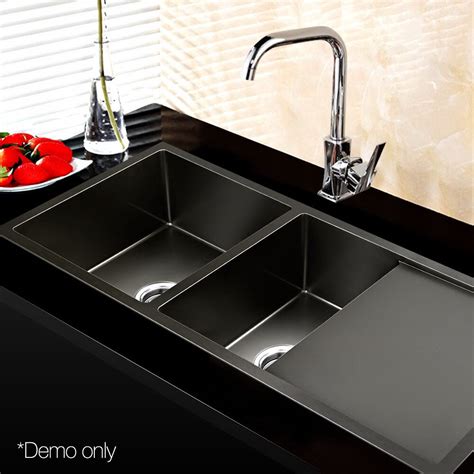 Cefito Kitchen Sink 100X45CM Stainless Steel Basin Double Bowl Black