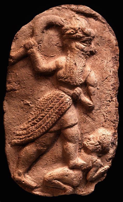 Old Babylonian Terracotta Plaque: God with Sword smiting Enemy. Mesopotamia; 1800-1600 BC ...