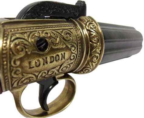 6 Shot Pepperbox Replica Revolver Black/ Brass - ReplicaWeaponry.com