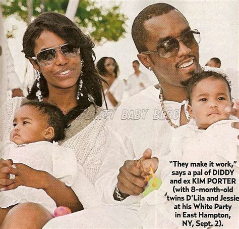 Diddy, Kim Porter and twins at White Party