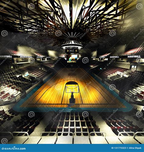 Professional Basketball Court Arena in Lights 3d Illustration Stock ...