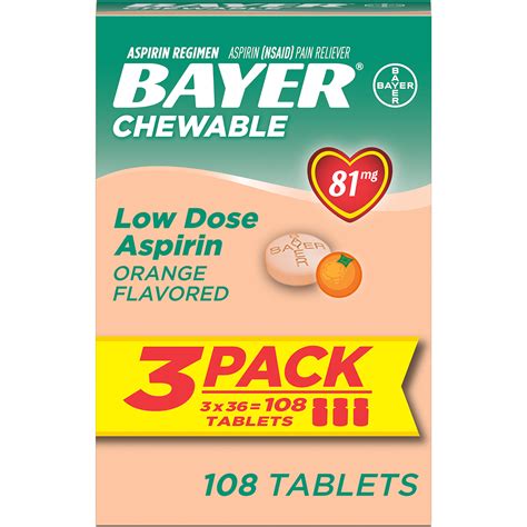 Bayer Chewable Aspirin Regimen Low Dose Pain Reliever Tablets, 81mg ...