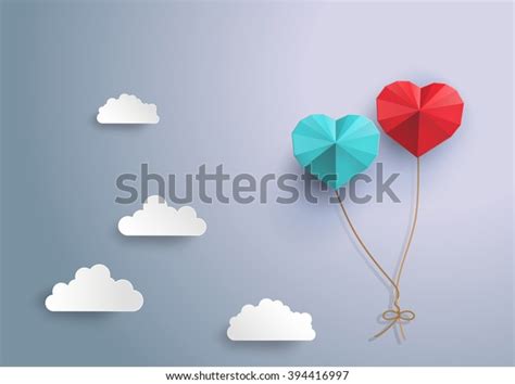 Origami Balloon Shape Heart On Blue Stock Vector (Royalty Free ...