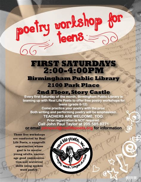 Birmingham Public Library: Teen Poetry Workshop Scheduled for June 2 Canceled