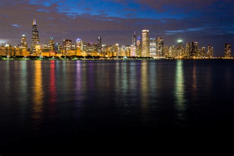 Chicago Skyline At Night Free Stock Photo - Public Domain Pictures