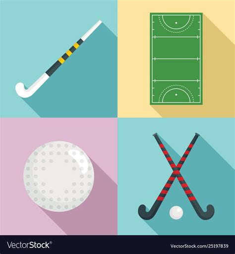 Field hockey icons set. Flat set of field hockey vector icons for web design. Download a Free ...