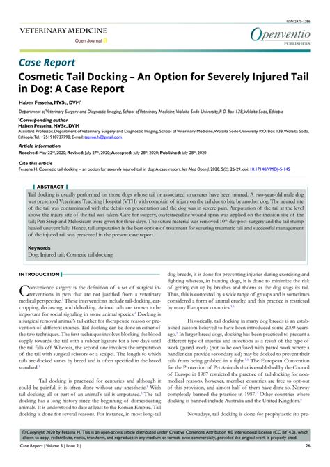 (PDF) Cosmetic Tail Docking -An Option for Severely Injured Tail in Dog: A Case Report