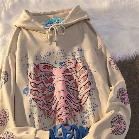 Skeleton Bones Hoodie, Y2K Casual Streetwear Grunge Hoodie | Clothes ...