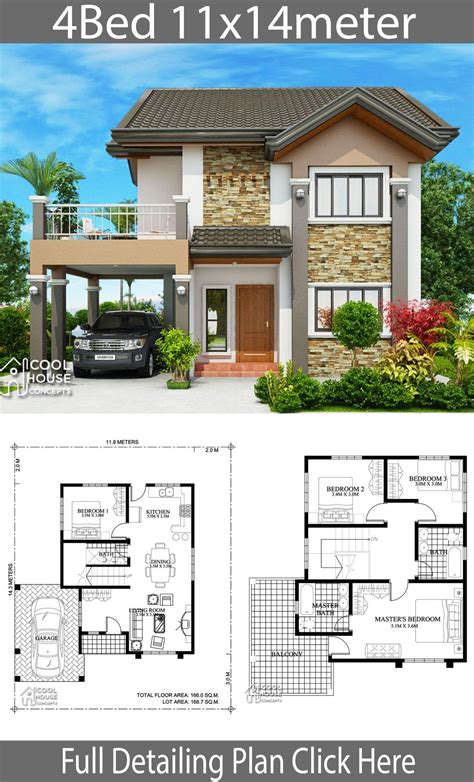 Home design plan 11x14m with 4 bedrooms - Home Planssearch | Philippines house design, Two story ...