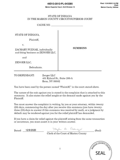 Fillable Online Marion County Superior Court Civil Criminal and Probate ...