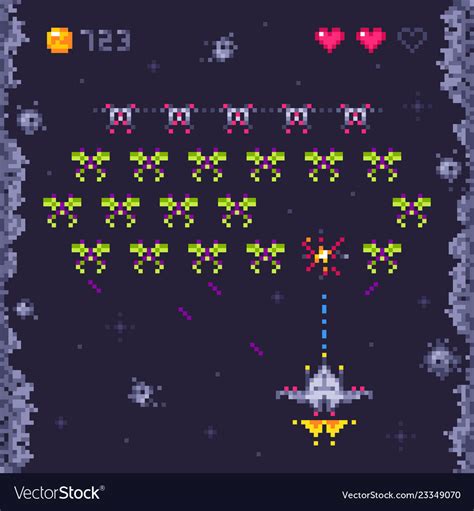 Space arcade game level retro invaders pixel art Vector Image