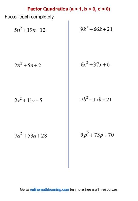 Factoring Quadratics Worksheets (printable, online, answers, examples)