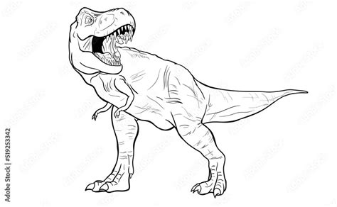 Tyrannosaurs Rex or T-Rex, Dinosaurs prehistoric creature. Line art ...