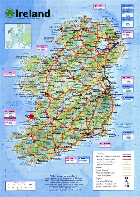 Large detailed road map of Ireland with cities, airports and other ...