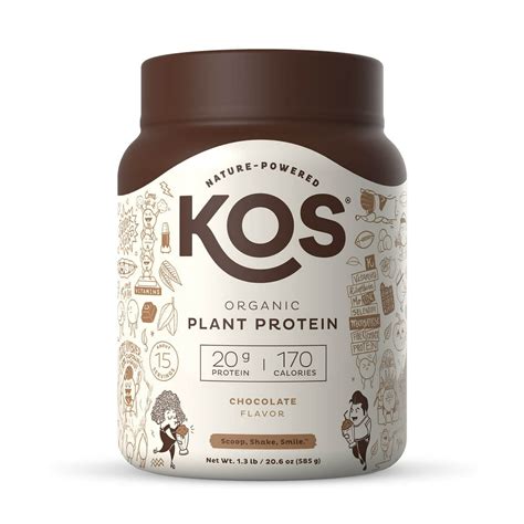 KOS Organic Plant Based Protein Powder, Chocolate, 20g Protein, 1.3lb ...