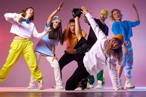 Group of Young Hip-hop Dancers in Studio Stock Image - Image of female ...