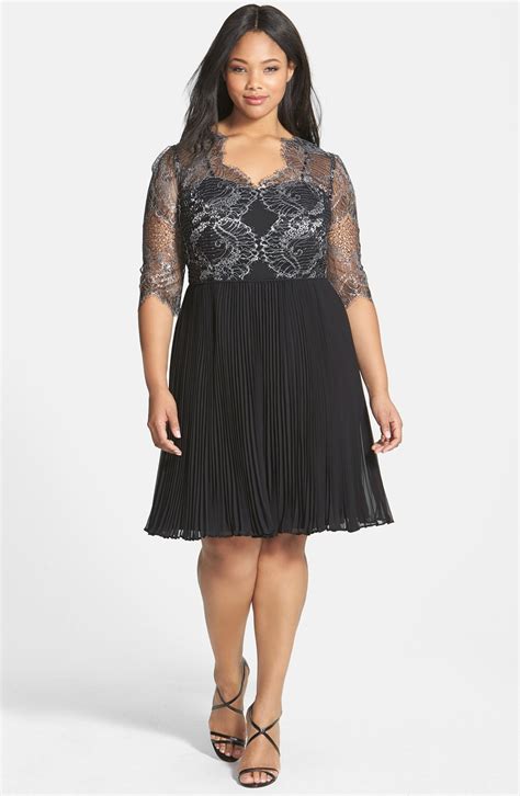 Adrianna Papell Lace Overlay Pleated Cocktail Dress (Plus Size) | Nordstrom