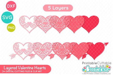 Layered Valentine Hearts Free SVG Files for Cricut