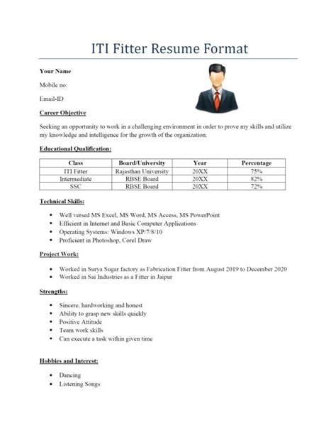 Best ITI Fitter Resume For Freshers And Experienced - Online Trendzs in 2022 | Resume format ...