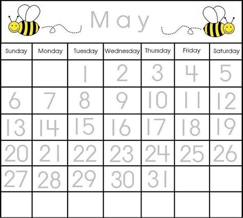 Kindergarten Printable Calendar