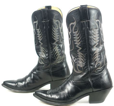 Nocona Black Leather Pointy Toe Cowboy Western Boots Vintage US Made ...