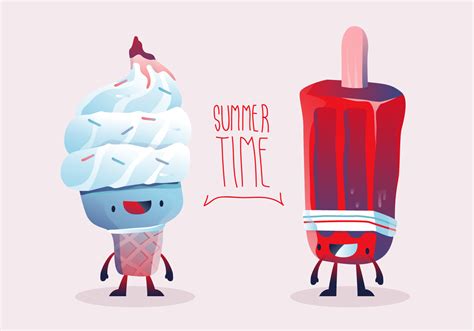 Cute Character Summer Ice Cream Vector Illustration 554621 Vector Art ...